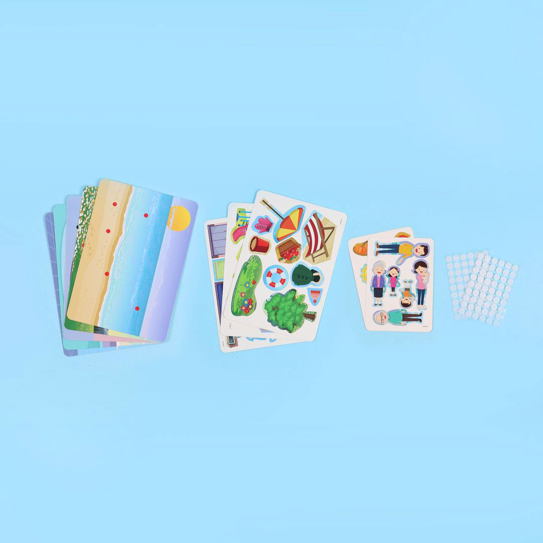 البطاقات التفاعلية من مجموعة مونتيسوري: كلماتي الأولى، تعرض تصاميم موسمية وأفراد الأسرة لتعلم عملي