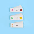 Montessori double-sided English alphabet puzzle cards with images and vocabulary words